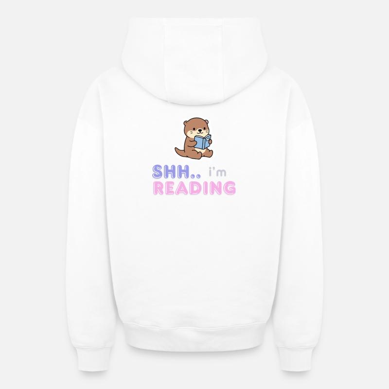 Otter Reading Buddy - Sweat à capuche unisexe zippé oversize épais SPREAD - blanc