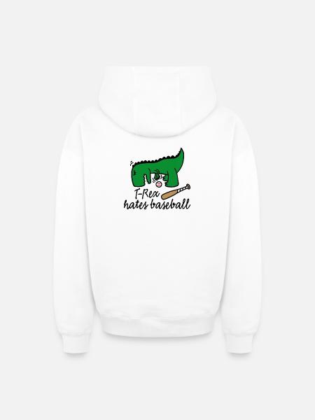 T-Rex hates baseball dinosaur baseball player - Oversized Heavyweight Unisex Zip Hoodie - white