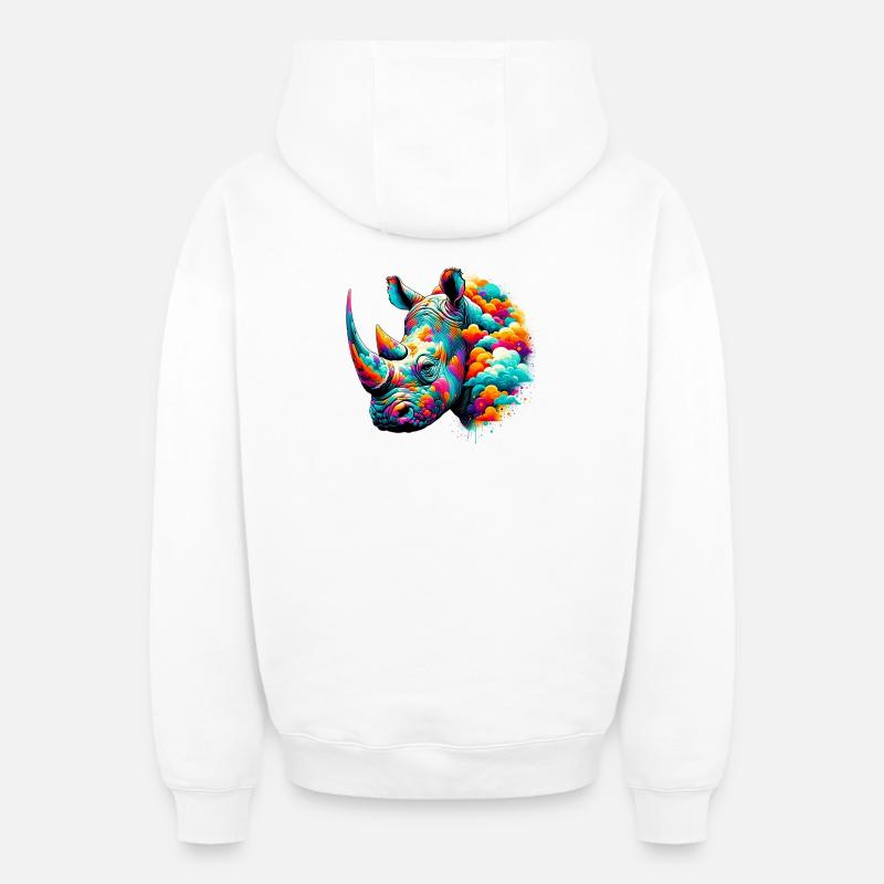 Rhinocéros - Sweat à capuche unisexe zippé oversize épais SPREAD - blanc