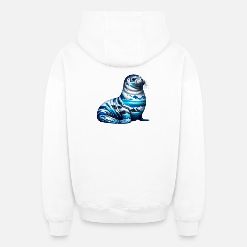 Phoque - Sweat à capuche unisexe zippé oversize épais SPREAD - blanc