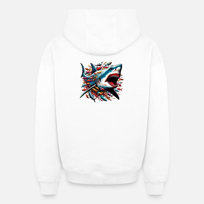 Requin - Sweat à capuche unisexe zippé oversize épais SPREAD - blanc