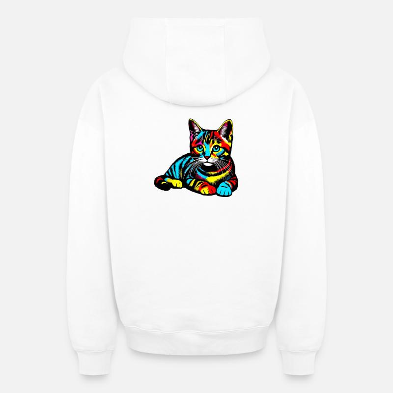 Chat - Sweat à capuche unisexe zippé oversize épais SPREAD - blanc
