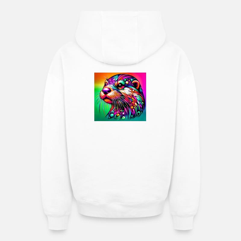 loutre - Sweat à capuche unisexe zippé oversize épais SPREAD - blanc