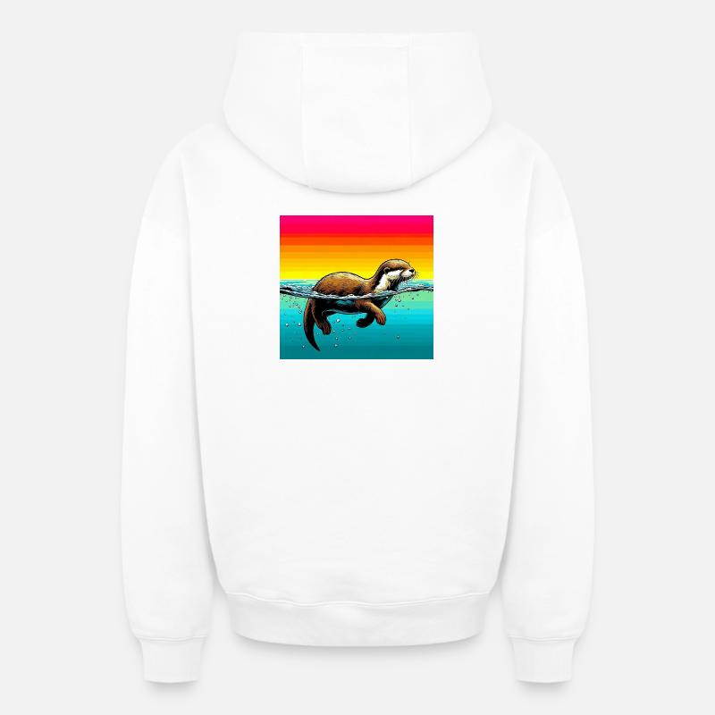 loutre - Sweat à capuche unisexe zippé oversize épais SPREAD - blanc