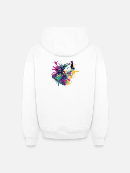 Wolf im Farbexplosion Stil - Oversized Heavyweight Unisex Zip Hoodie - Weiß
