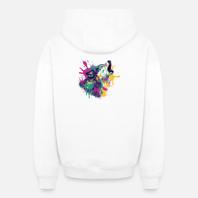 Wolf im Farbexplosion Stil - Oversized Heavyweight Unisex Zip Hoodie - Weiß
