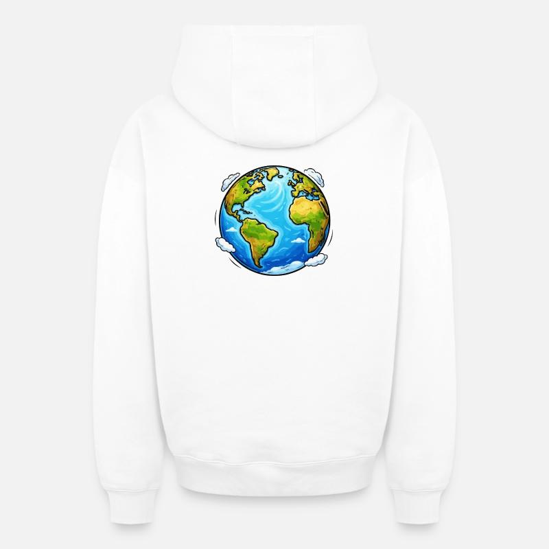 Planète Terre - Sweat à capuche unisexe zippé oversize épais SPREAD - blanc