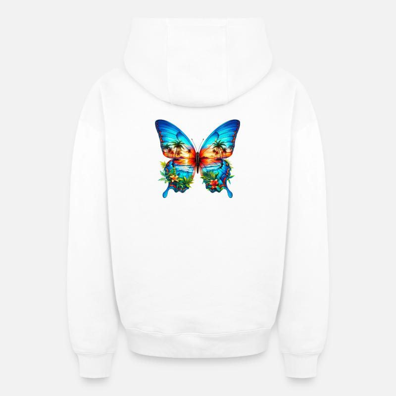 Papillon - Sweat à capuche unisexe zippé oversize épais SPREAD - blanc