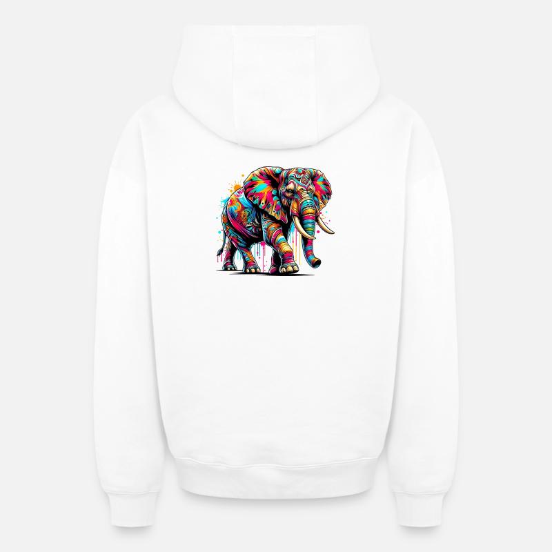 Éléphant - Sweat à capuche unisexe zippé oversize épais SPREAD - blanc
