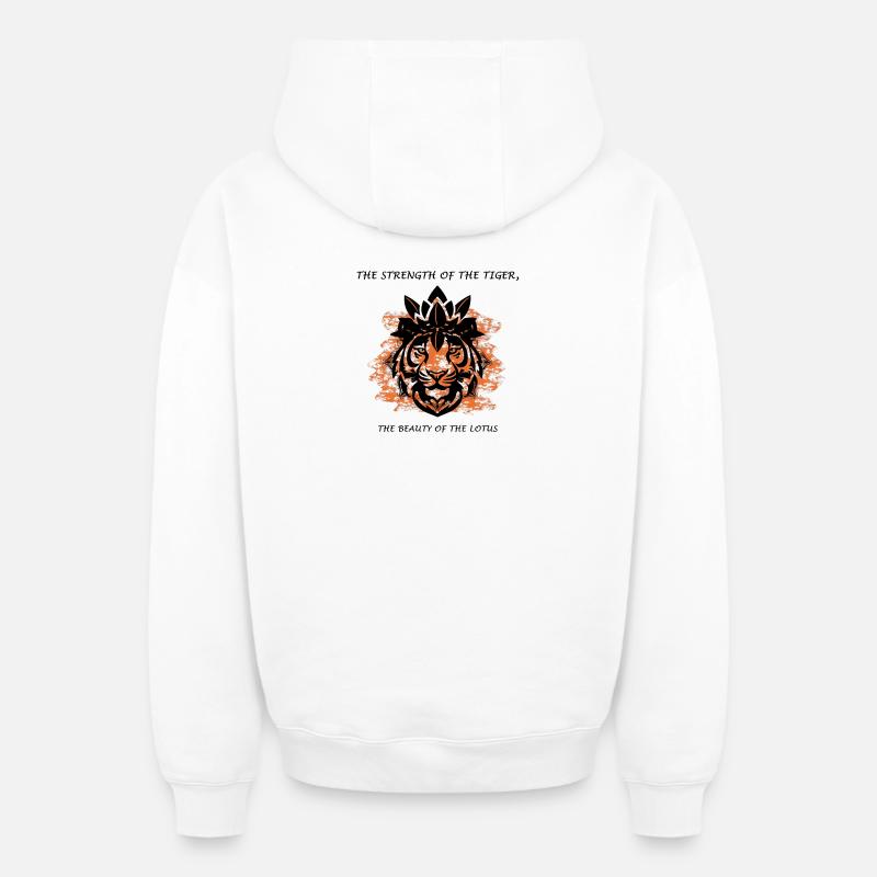 Tiger Lotus India - Sweat à capuche unisexe zippé oversize épais SPREAD - blanc
