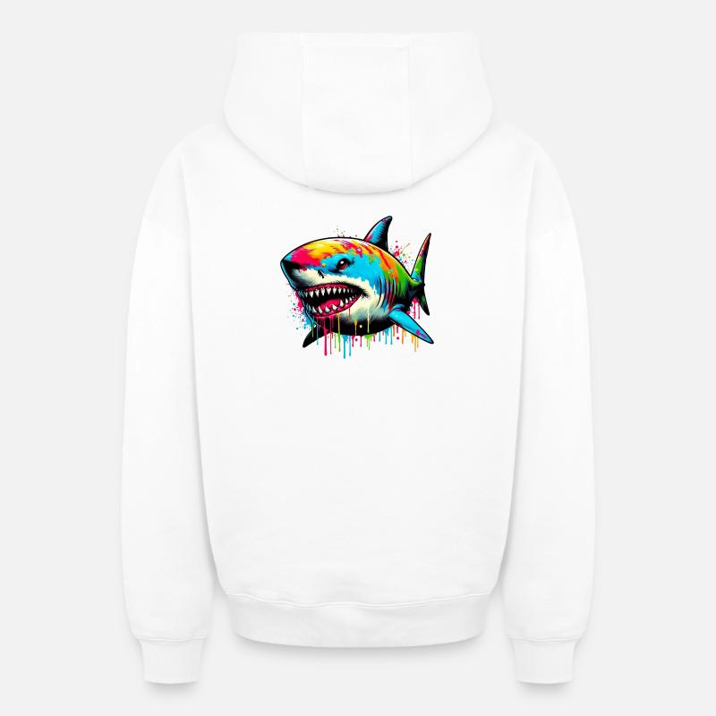 Requin - Sweat à capuche unisexe zippé oversize épais SPREAD - blanc