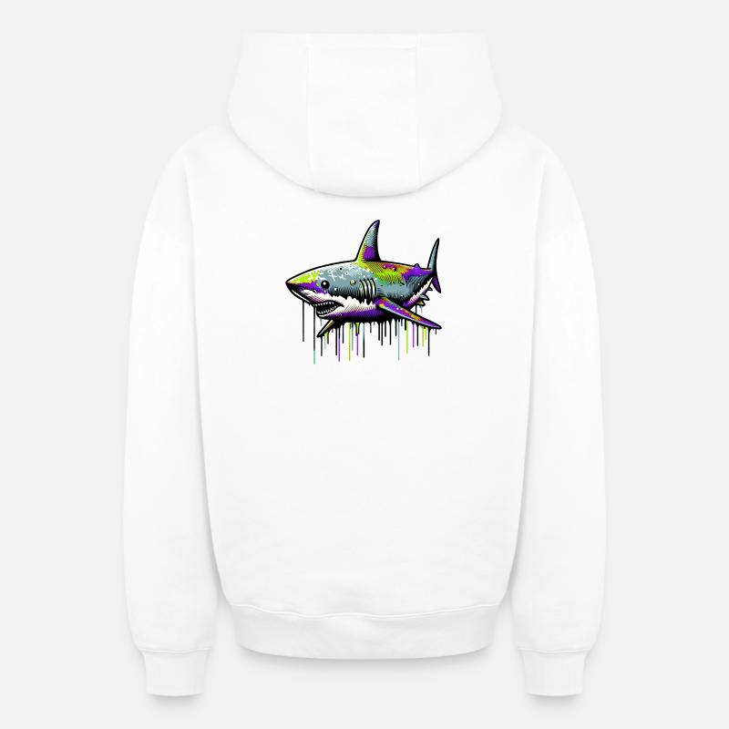 Requin - Sweat à capuche unisexe zippé oversize épais SPREAD - blanc