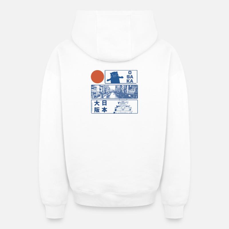 Osaka, Japon, Mono - Sweat à capuche unisexe zippé oversize épais SPREAD - blanc