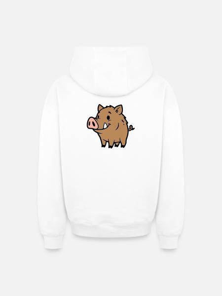 Süßes Wildschwein Comic Glücksbringer - Oversized Heavyweight Unisex Zip Hoodie - Weiß