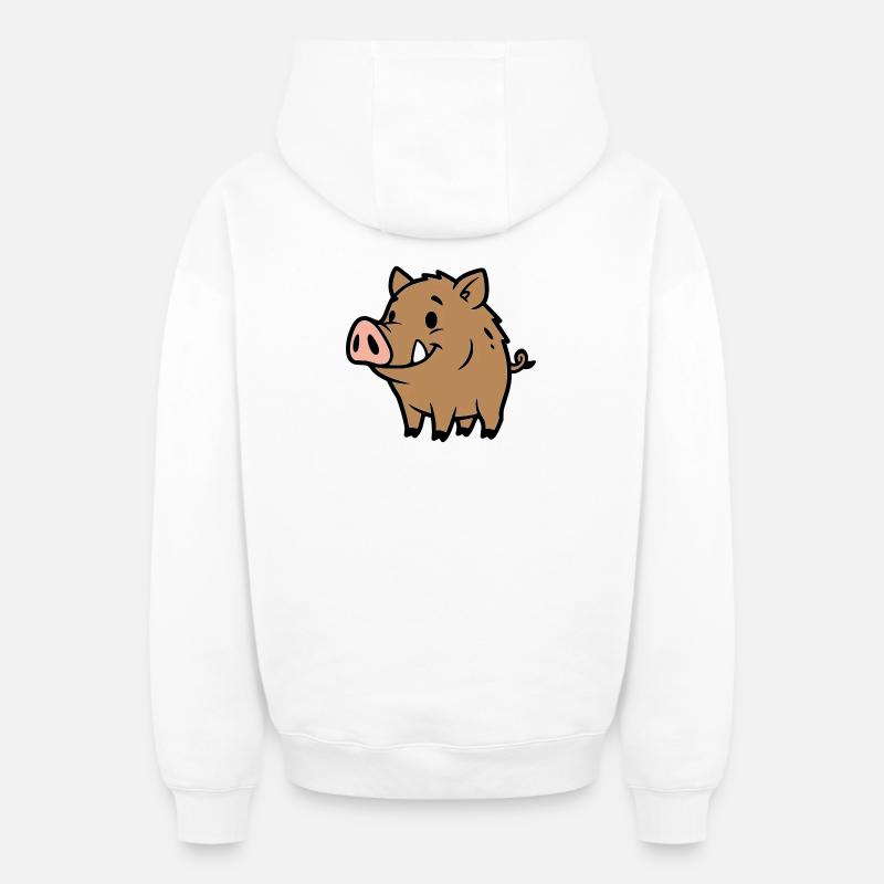 Süßes Wildschwein Comic Glücksbringer - Oversized Heavyweight Unisex Zip Hoodie - Weiß