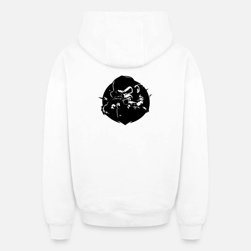 Affe mit Gewehr - Oversized Heavyweight Unisex Zip Hoodie - Weiß