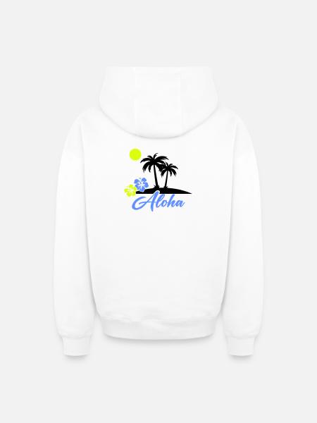 Aloha Hibiscus Neon Script - Oversized Heavyweight Unisex Zip Hoodie - white