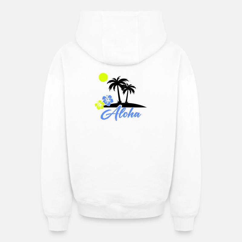 Aloha Hibiskus Neon Script - Oversized Heavyweight Unisex Zip Hoodie - Weiß