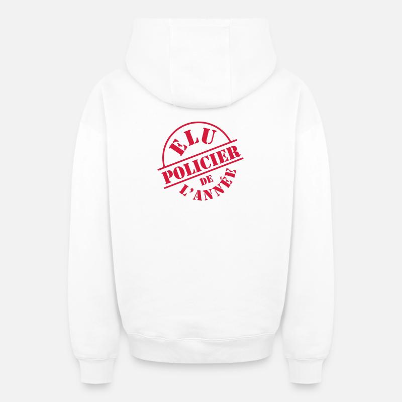 Police - Sweat à capuche unisexe zippé oversize épais SPREAD - blanc