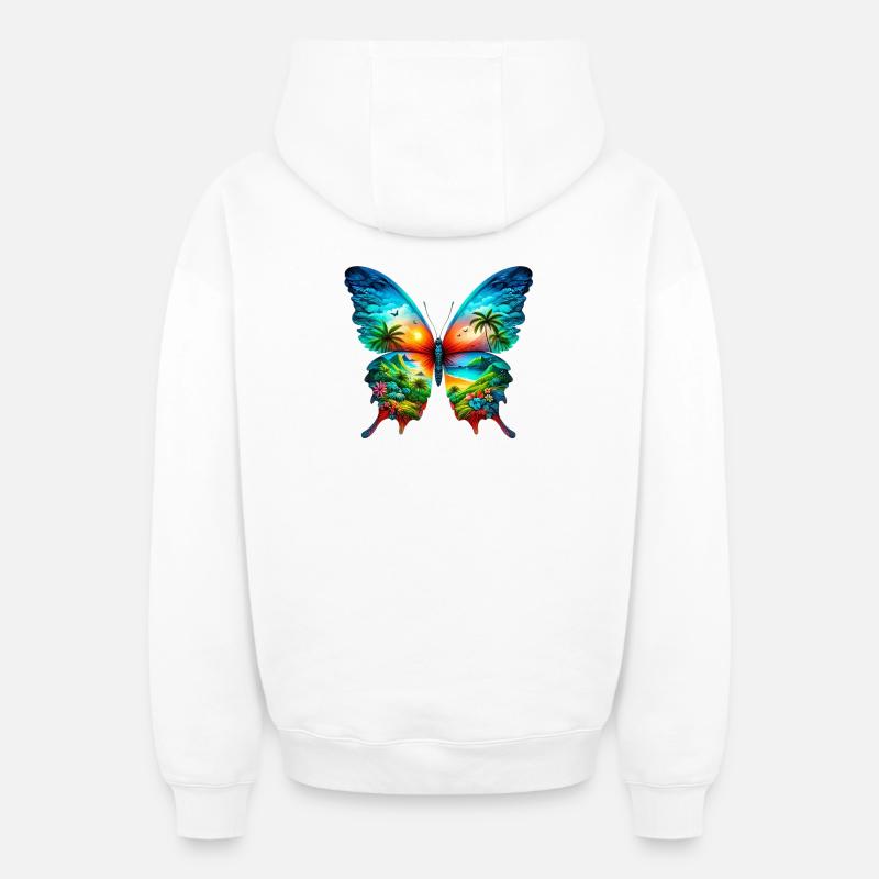 Papillon - Sweat à capuche unisexe zippé oversize épais SPREAD - blanc