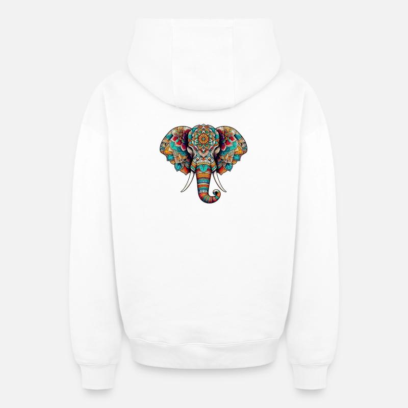 Éléphant - Sweat à capuche unisexe zippé oversize épais SPREAD - blanc