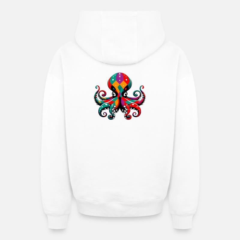 Pieuvre arlequin - Sweat à capuche unisexe zippé oversize épais SPREAD - blanc