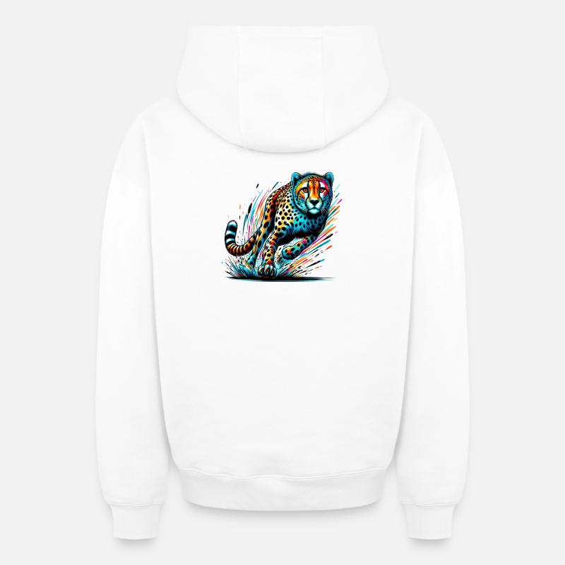 Guépard - Sweat à capuche unisexe zippé oversize épais SPREAD - blanc