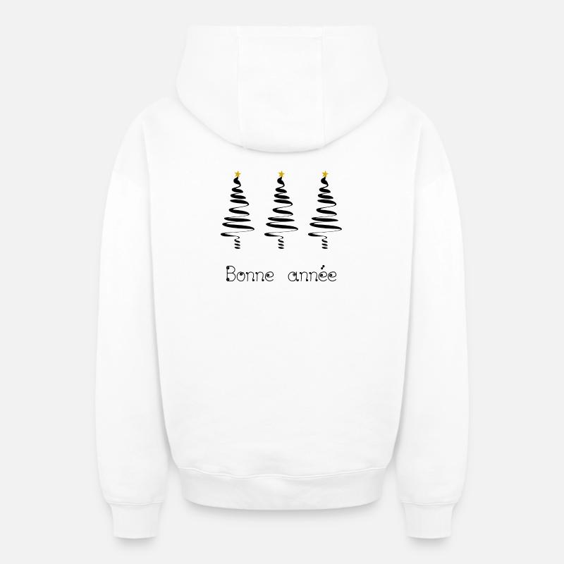 SAPIN. BONNE ANNEE. SAINT SYLVESTRE - Sweat à capuche unisexe zippé oversize épais SPREAD - blanc