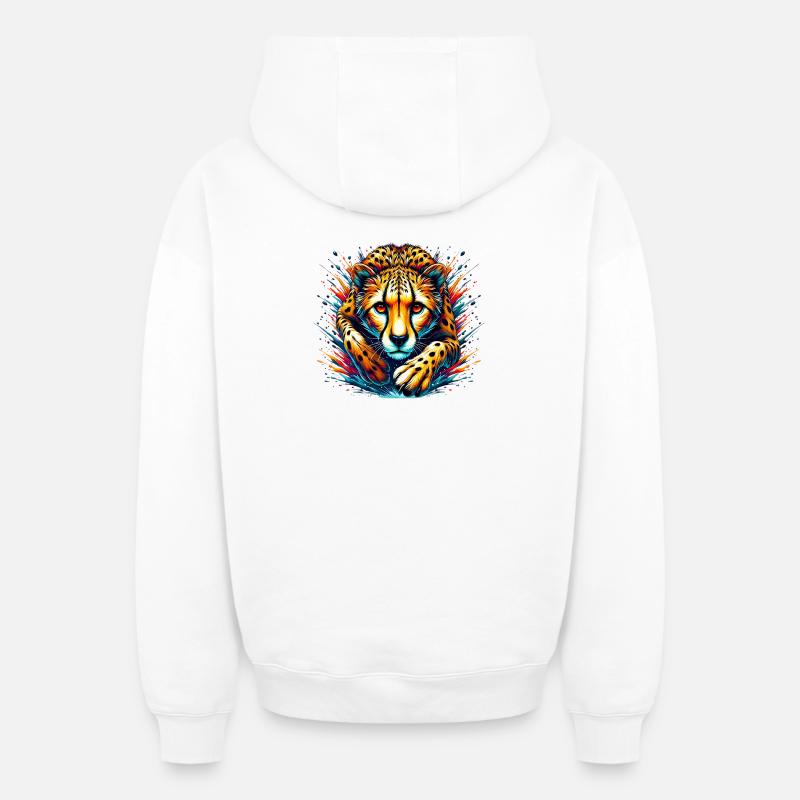 Guépard - Sweat à capuche unisexe zippé oversize épais SPREAD - blanc