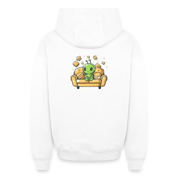 Câlin, extraterrestre sur un canapé ensoleillé - Sweat à capuche unisexe zippé oversize épais SPREAD - blanc - Dos - AI Model Male 178 light (178cm)