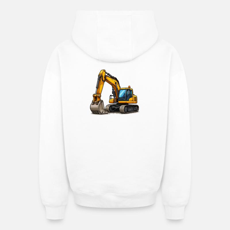 Excavatrice jaune - Sweat à capuche unisexe zippé oversize épais SPREAD - blanc