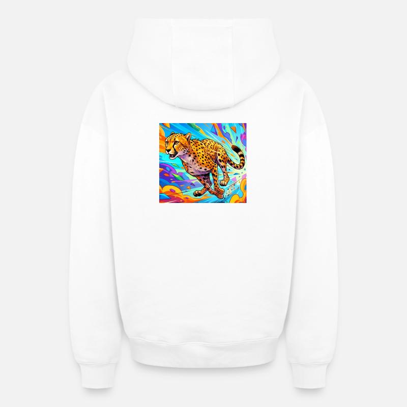 guépard - Sweat à capuche unisexe zippé oversize épais SPREAD - blanc