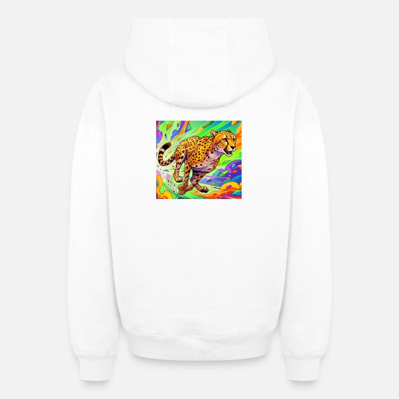 guépard - Sweat à capuche unisexe zippé oversize épais SPREAD - blanc