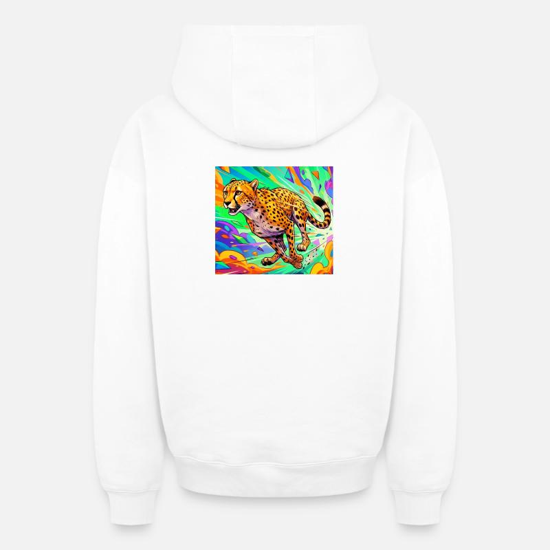 guépard - Sweat à capuche unisexe zippé oversize épais SPREAD - blanc
