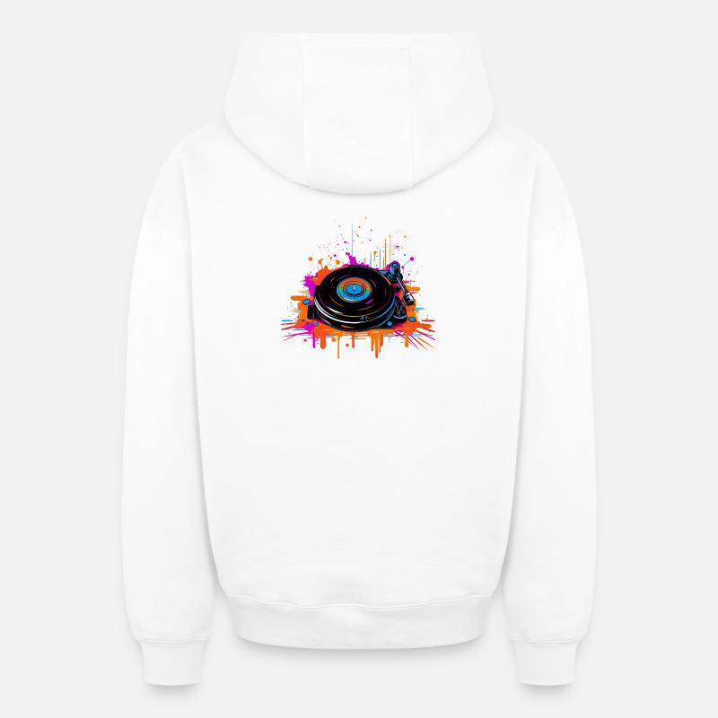 DJ Vinyl Vaporwave - Sweat à capuche unisexe zippé oversize épais SPREAD - blanc