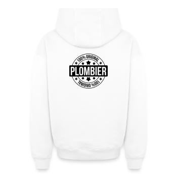 Plombier - Sweat à capuche unisexe zippé oversize épais SPREAD - blanc - Dos - AI Model Male 178 light (178cm)