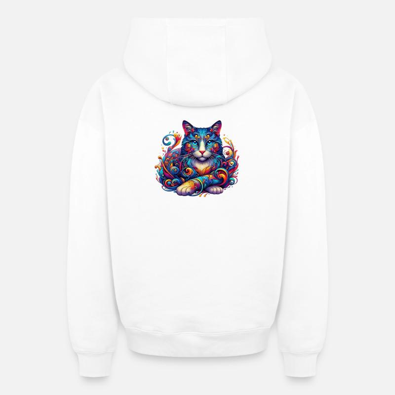 Chat - Sweat à capuche unisexe zippé oversize épais SPREAD - blanc