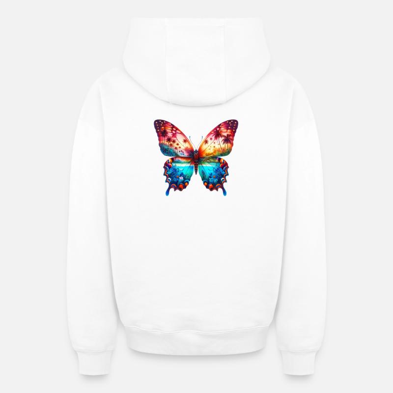 Papillon - Sweat à capuche unisexe zippé oversize épais SPREAD - blanc