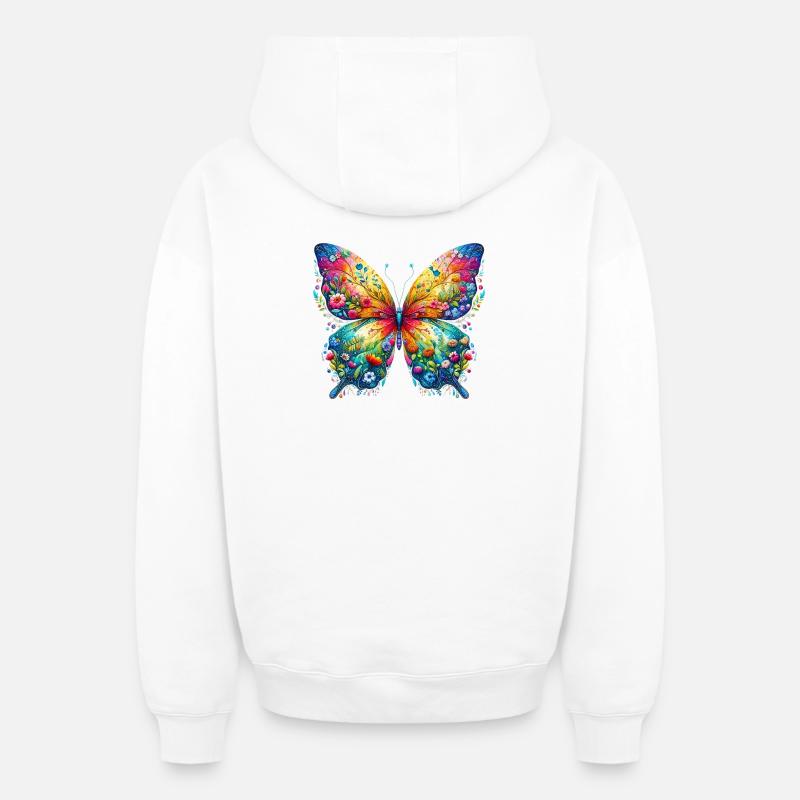 Papillon - Sweat à capuche unisexe zippé oversize épais SPREAD - blanc