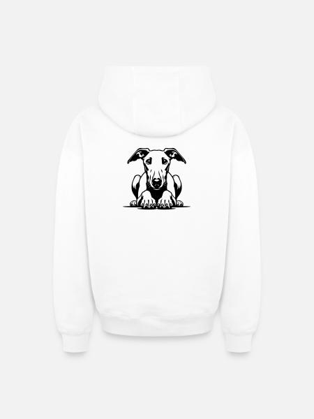 Whippet Head with Paws - Oversized Heavyweight Unisex Zip Hoodie - white