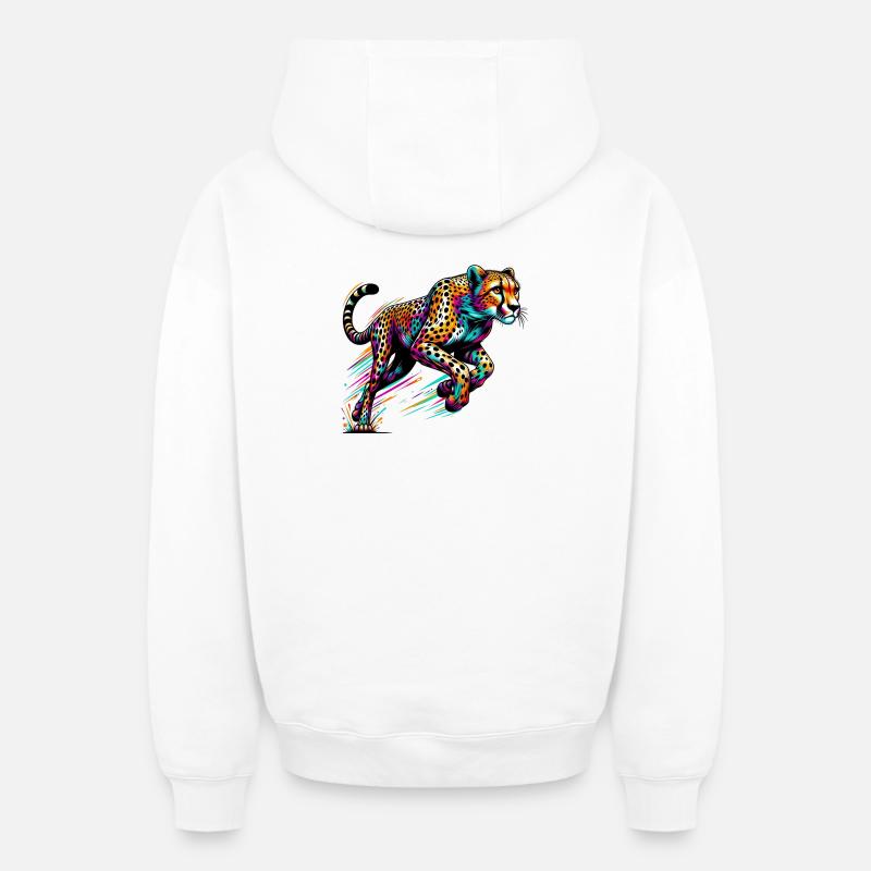 Guépard - Sweat à capuche unisexe zippé oversize épais SPREAD - blanc