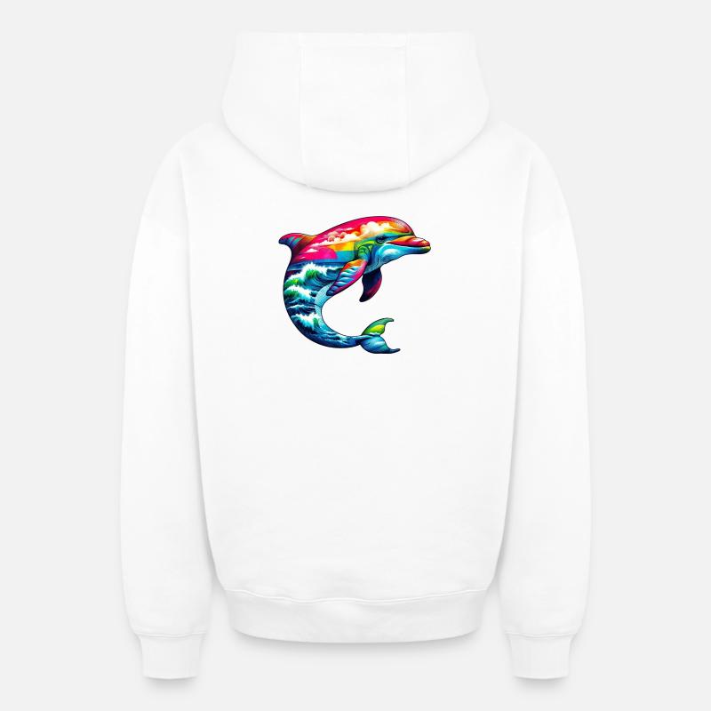 Dauphin - Sweat à capuche unisexe zippé oversize épais SPREAD - blanc