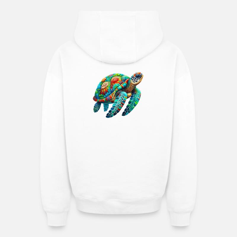 Tortue - Sweat à capuche unisexe zippé oversize épais SPREAD - blanc