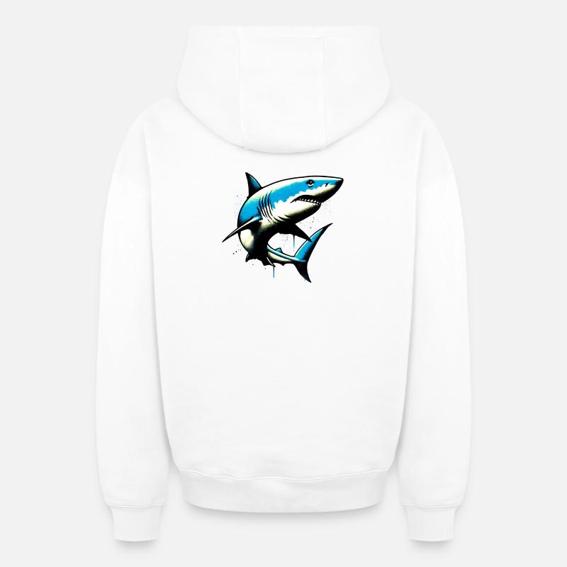 Requin - Sweat à capuche unisexe zippé oversize épais SPREAD - blanc