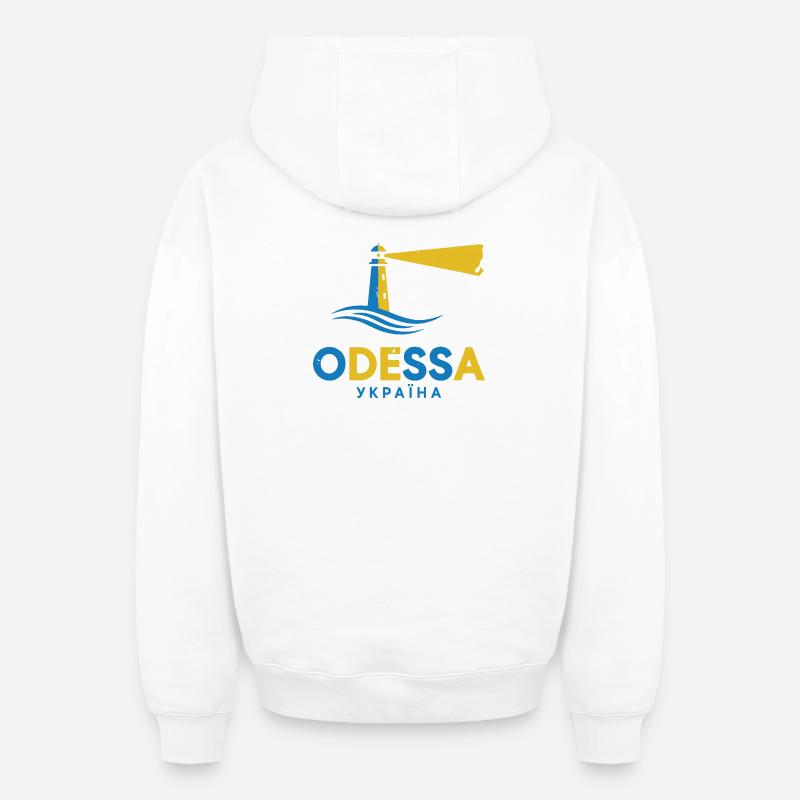 Phare d’Odessa Scène de Nuit Tee - Sweat à capuche unisexe zippé oversize épais SPREAD - blanc