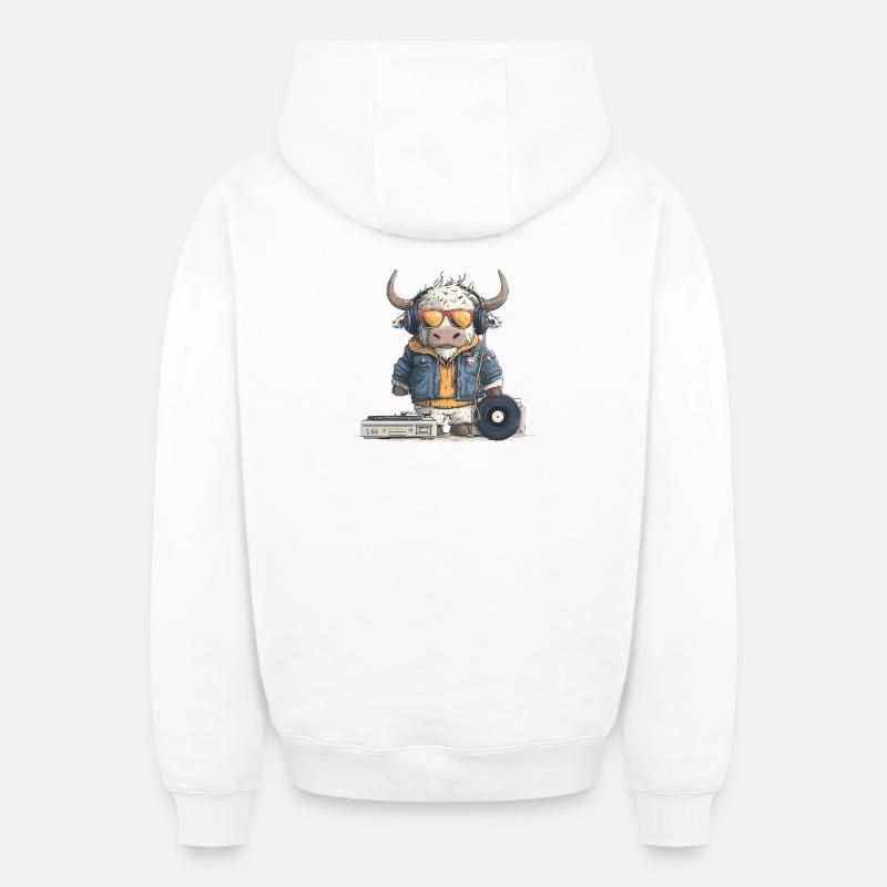 Taurus DJ avec casque - Sweat à capuche unisexe zippé oversize épais SPREAD - blanc