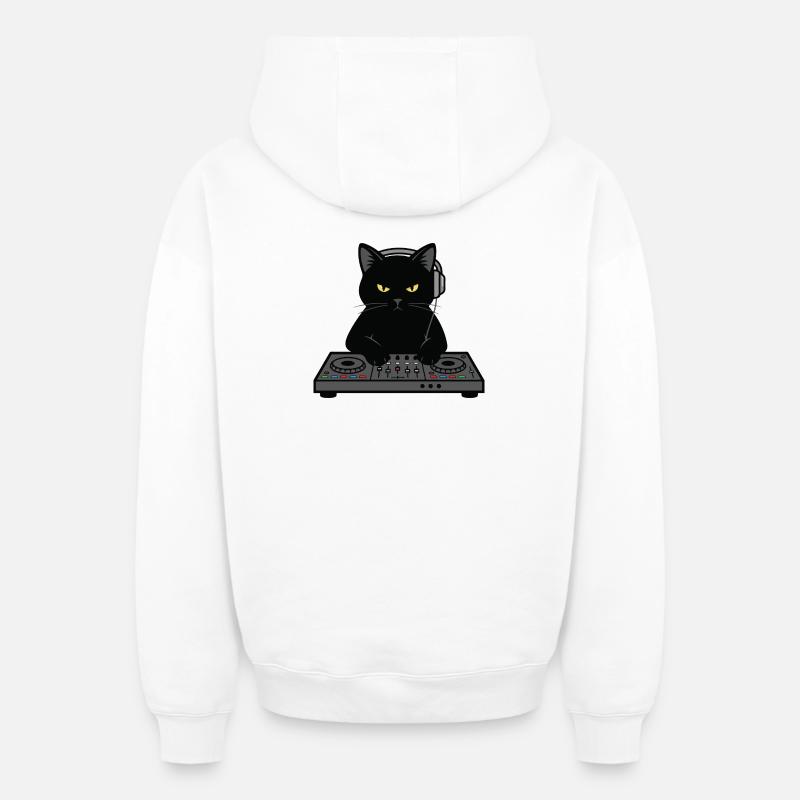 DJ Scratch Chat Musique Platine - Sweat à capuche unisexe zippé oversize épais SPREAD - blanc