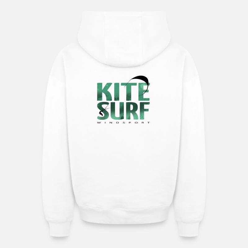 KITESURF 2021 vert - Sweat à capuche unisexe zippé oversize épais SPREAD - blanc