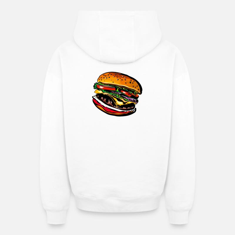 Burger Cheeseburger Restauration rapide - Sweat à capuche unisexe zippé oversize épais SPREAD - blanc