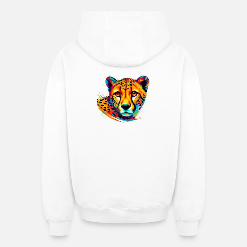 Guépard - Sweat à capuche unisexe zippé oversize épais SPREAD - blanc